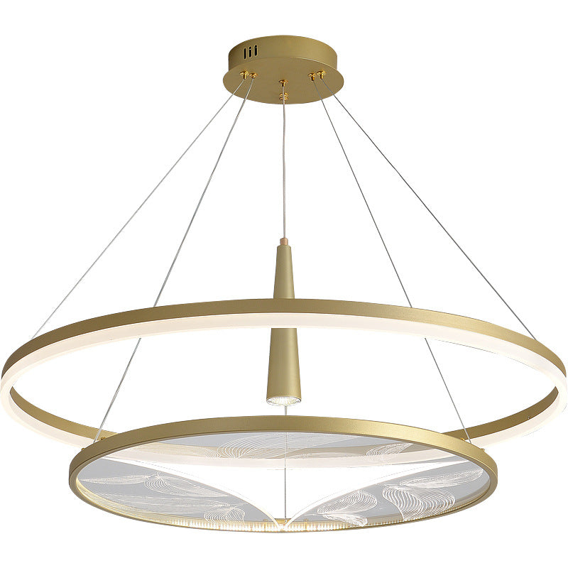 Lustres LED ronds à 2 niveaux en fer, aluminium et acrylique chinois traditionnel pour salon 