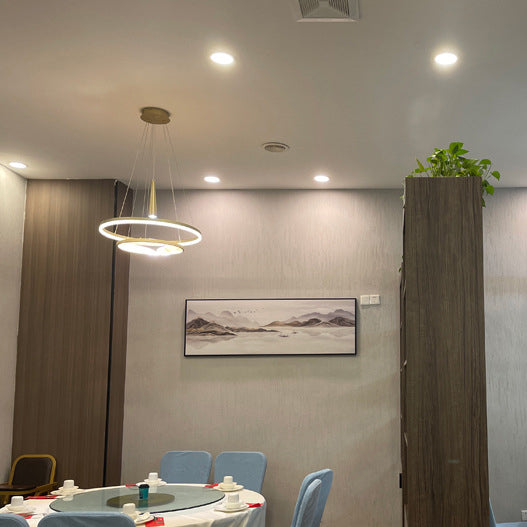 Lustres LED ronds à 2 niveaux en fer, aluminium et acrylique chinois traditionnel pour salon 