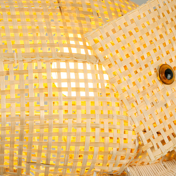 Suspension lumineuse elliptique 1 lumière en bambou tissé traditionnel japonais en forme de poisson pour salle à manger 