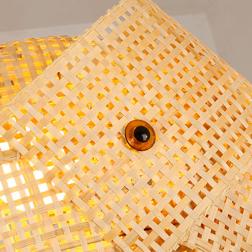 Suspension lumineuse elliptique 1 lumière en bambou tissé traditionnel japonais en forme de poisson pour salle à manger 