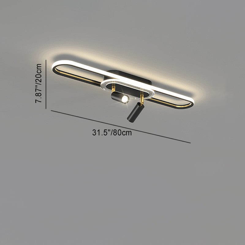 Lumière de plafond à montage affleurant à LED à bande elliptique en fer, aluminium, acrylique et silice de simplicité moderne pour salle à manger 