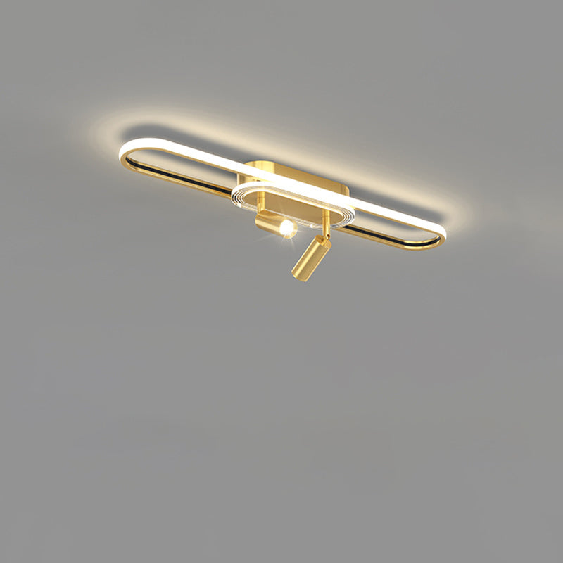 Lumière de plafond à montage affleurant à LED à bande elliptique en fer, aluminium, acrylique et silice de simplicité moderne pour salle à manger 