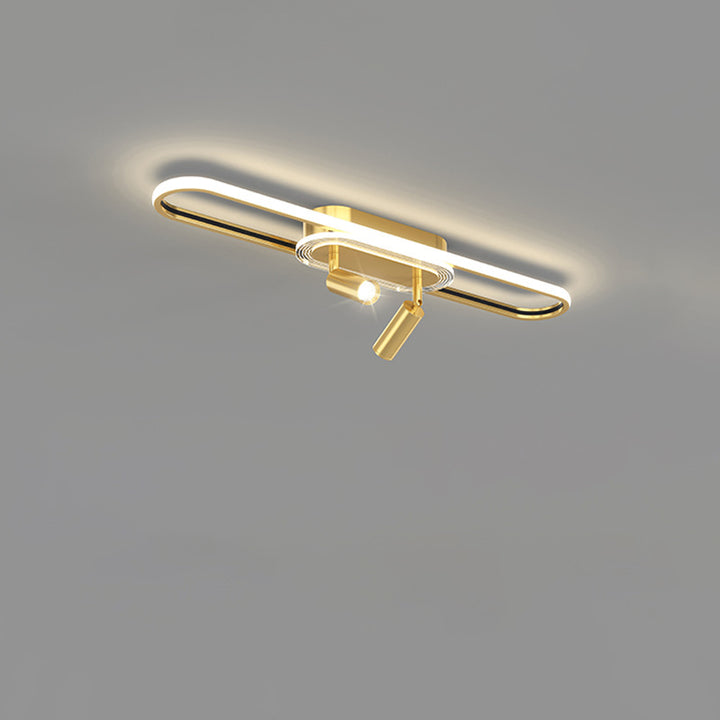 Lumière de plafond à montage affleurant à LED à bande elliptique en fer, aluminium, acrylique et silice de simplicité moderne pour salle à manger 