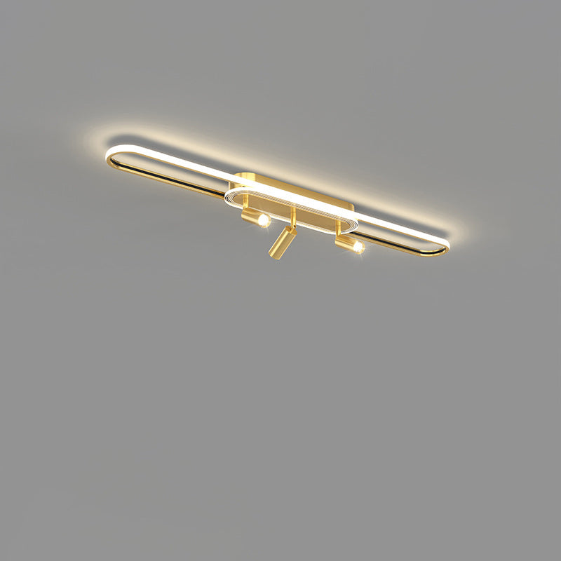 Lumière de plafond à montage affleurant à LED à bande elliptique en fer, aluminium, acrylique et silice de simplicité moderne pour salle à manger 