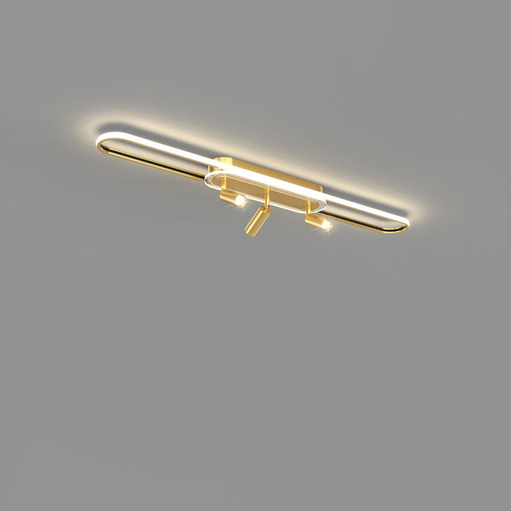 Lumière de plafond à montage affleurant à LED à bande elliptique en fer, aluminium, acrylique et silice de simplicité moderne pour salle à manger 