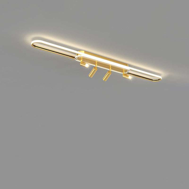 Lumière de plafond à montage affleurant à LED à bande elliptique en fer, aluminium, acrylique et silice de simplicité moderne pour salle à manger 