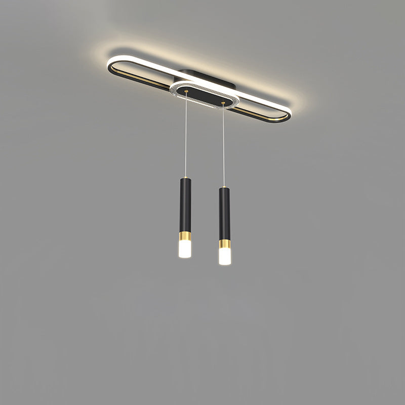 Lumière de plafond à montage affleurant à LED à bande elliptique en fer, aluminium, acrylique et silice de simplicité moderne pour salle à manger 