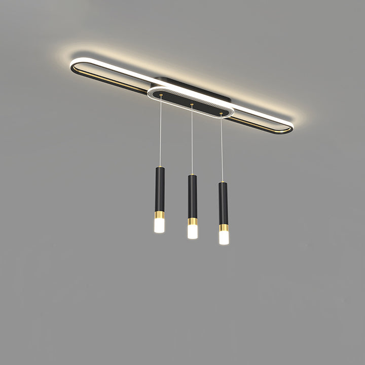 Lumière de plafond à montage affleurant à LED à bande elliptique en fer, aluminium, acrylique et silice de simplicité moderne pour salle à manger 
