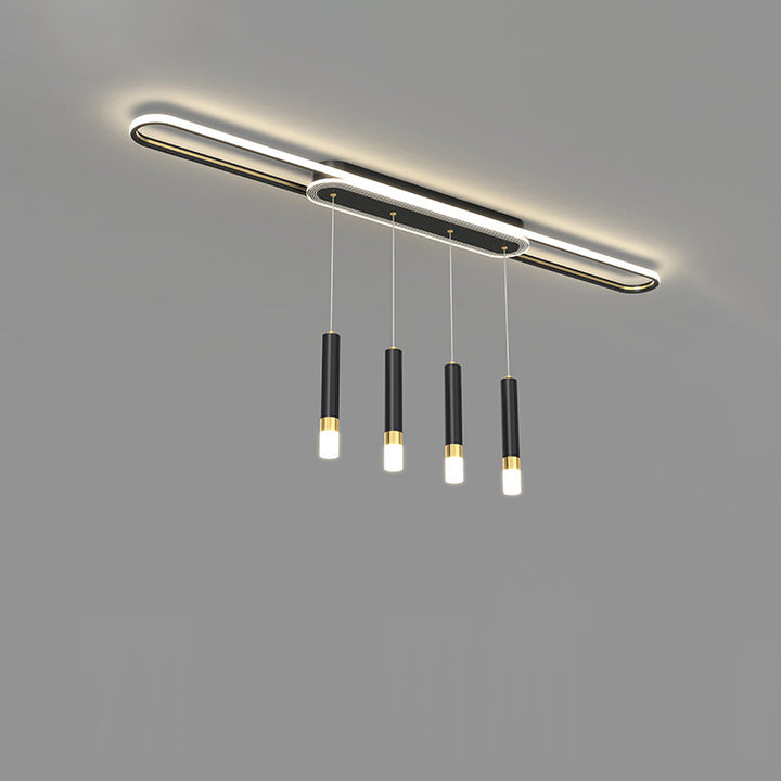 Lumière de plafond à montage affleurant à LED à bande elliptique en fer, aluminium, acrylique et silice de simplicité moderne pour salle à manger 