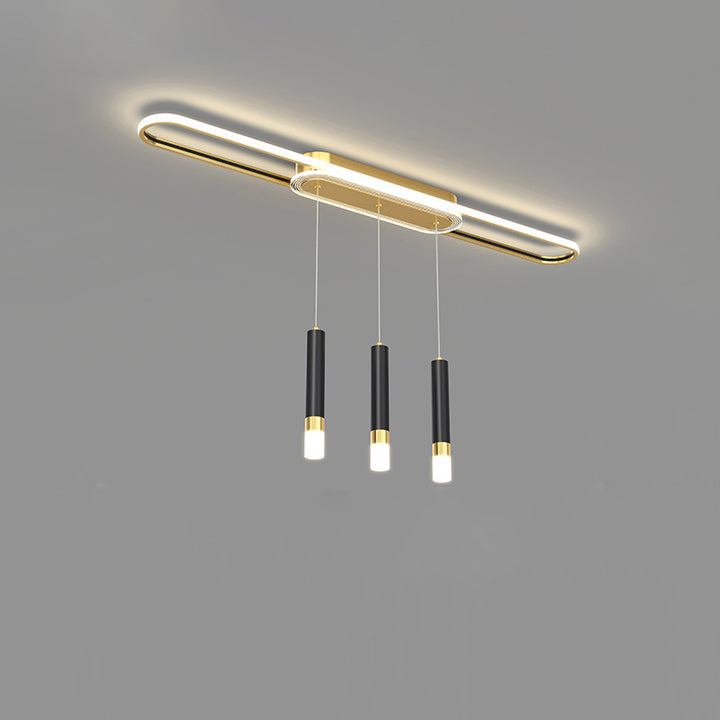 Lumière de plafond à montage affleurant à LED à bande elliptique en fer, aluminium, acrylique et silice de simplicité moderne pour salle à manger 
