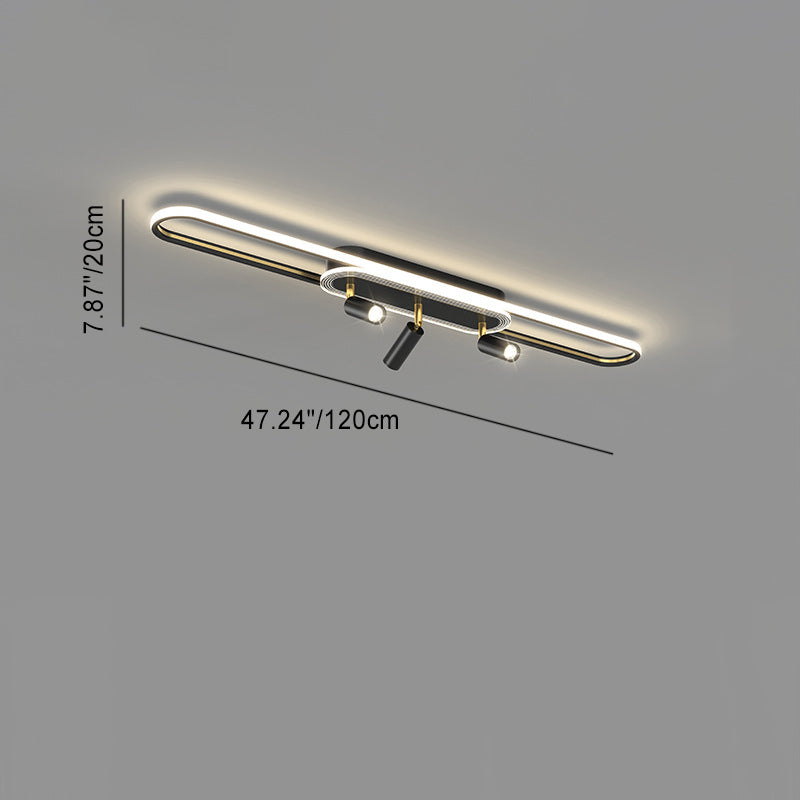 Lumière de plafond à montage affleurant à LED à bande elliptique en fer, aluminium, acrylique et silice de simplicité moderne pour salle à manger 