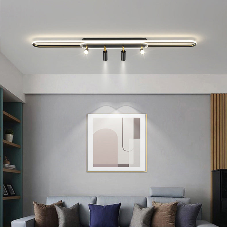 Lumière de plafond à montage affleurant à LED à bande elliptique en fer, aluminium, acrylique et silice de simplicité moderne pour salle à manger 