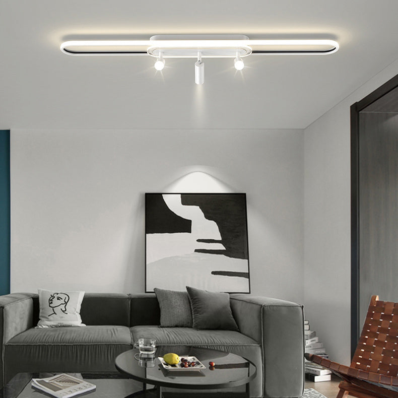 Lumière de plafond à montage affleurant à LED à bande elliptique en fer, aluminium, acrylique et silice de simplicité moderne pour salle à manger 