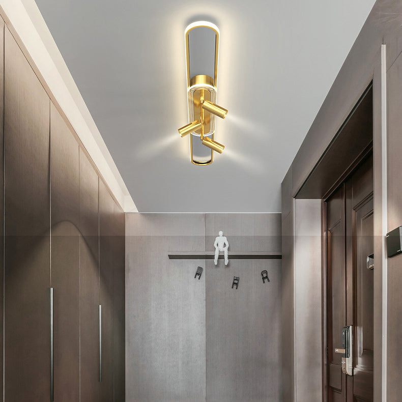 Lumière de plafond à montage affleurant à LED à bande elliptique en fer, aluminium, acrylique et silice de simplicité moderne pour salle à manger 