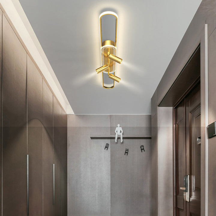 Lumière de plafond à montage affleurant à LED à bande elliptique en fer, aluminium, acrylique et silice de simplicité moderne pour salle à manger 