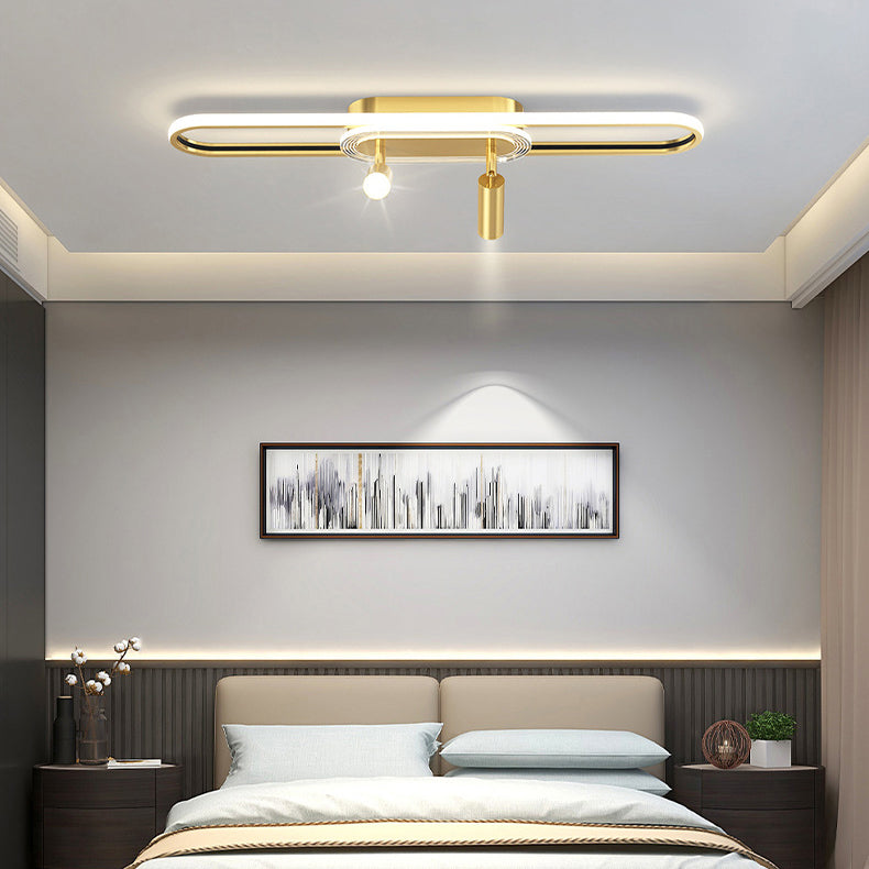 Lumière de plafond à montage affleurant à LED à bande elliptique en fer, aluminium, acrylique et silice de simplicité moderne pour salle à manger 
