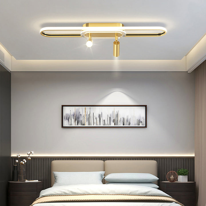 Lumière de plafond à montage affleurant à LED à bande elliptique en fer, aluminium, acrylique et silice de simplicité moderne pour salle à manger 