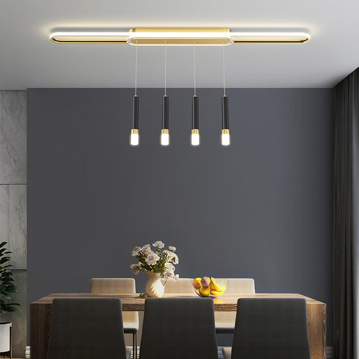 Lumière de plafond à montage affleurant à LED à bande elliptique en fer, aluminium, acrylique et silice de simplicité moderne pour salle à manger 