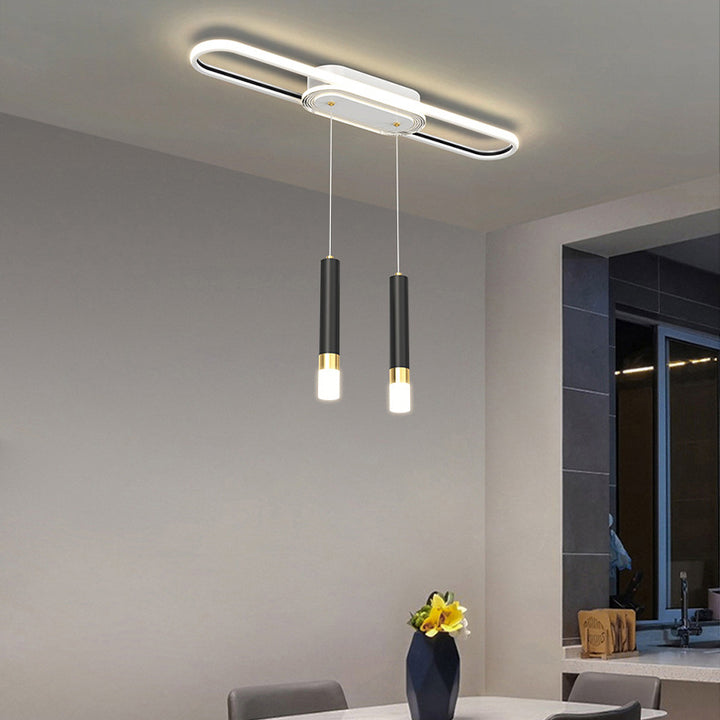 Lumière de plafond à montage affleurant à LED à bande elliptique en fer, aluminium, acrylique et silice de simplicité moderne pour salle à manger 