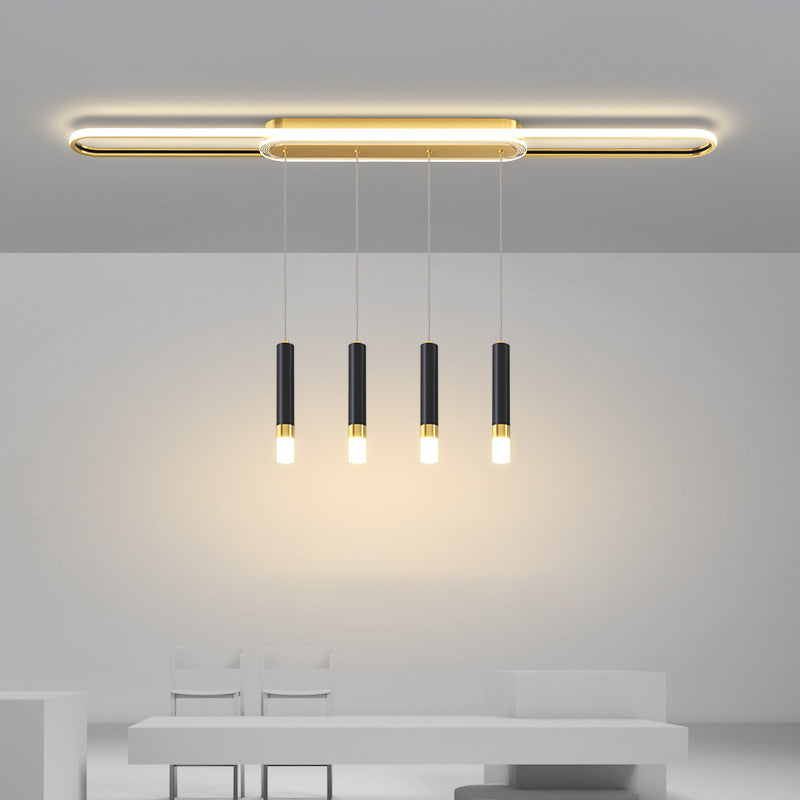 Lumière de plafond à montage affleurant à LED à bande elliptique en fer, aluminium, acrylique et silice de simplicité moderne pour salle à manger 