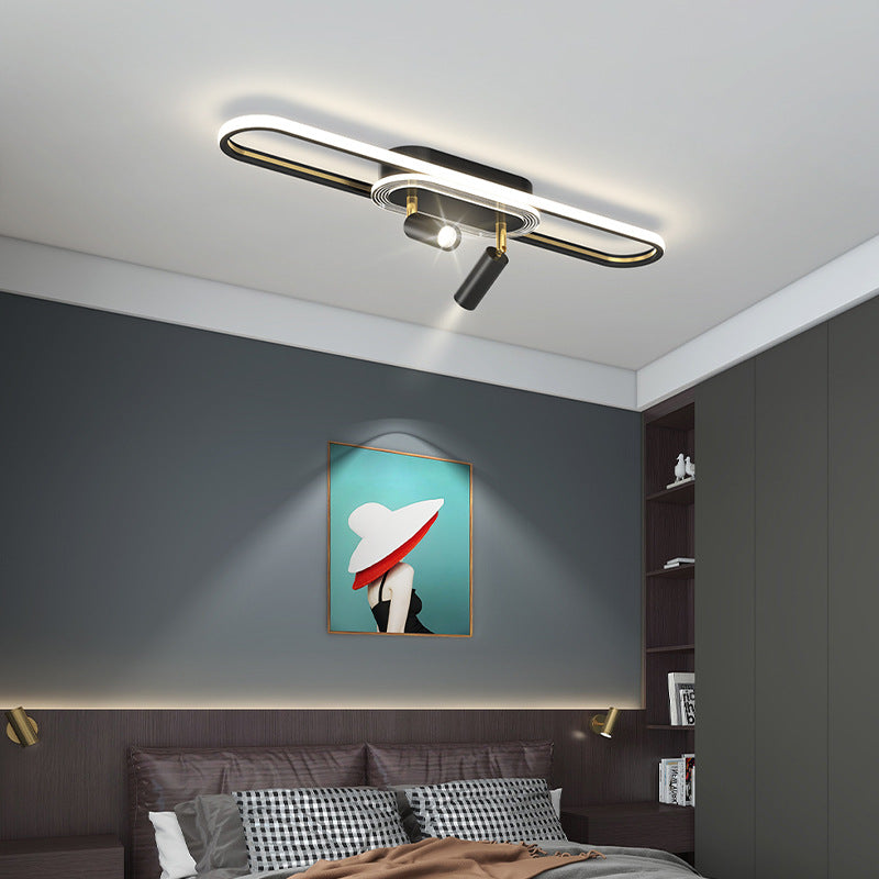 Lumière de plafond à montage affleurant à LED à bande elliptique en fer, aluminium, acrylique et silice de simplicité moderne pour salle à manger 