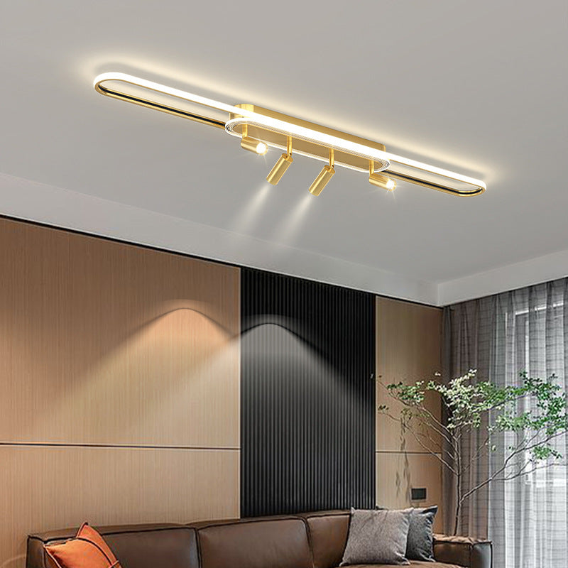 Lumière de plafond à montage affleurant à LED à bande elliptique en fer, aluminium, acrylique et silice de simplicité moderne pour salle à manger 