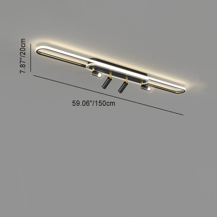 Lumière de plafond à montage affleurant à LED à bande elliptique en fer, aluminium, acrylique et silice de simplicité moderne pour salle à manger 