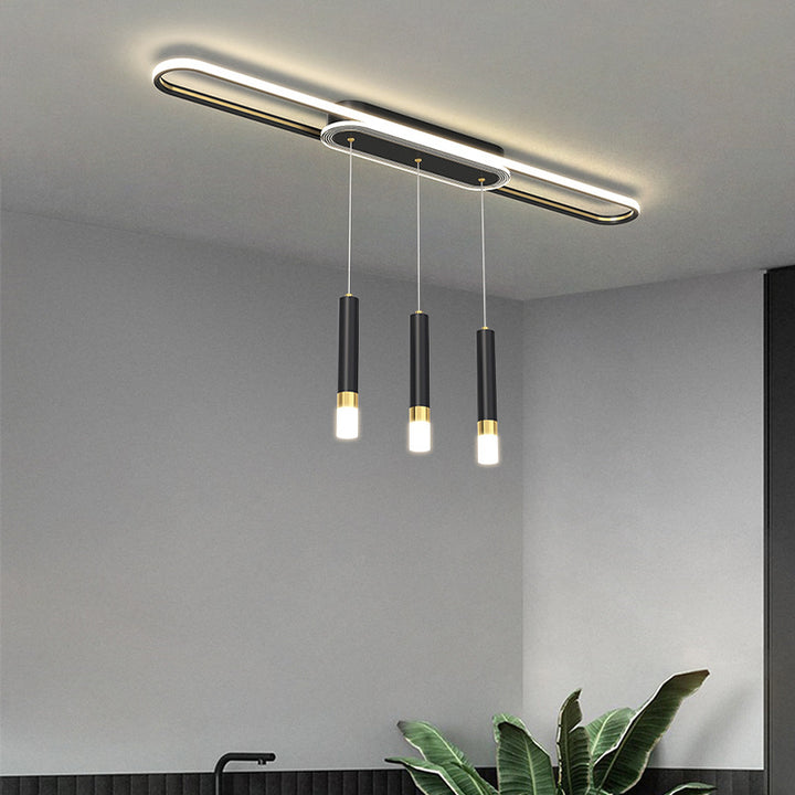 Lumière de plafond à montage affleurant à LED à bande elliptique en fer, aluminium, acrylique et silice de simplicité moderne pour salle à manger 