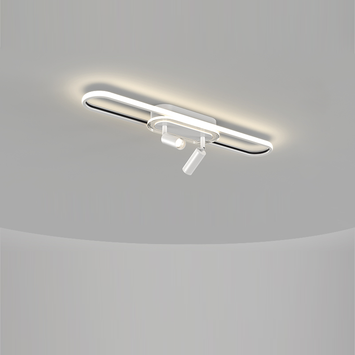 Lumière de plafond à montage affleurant à LED à bande elliptique en fer, aluminium, acrylique et silice de simplicité moderne pour salle à manger 