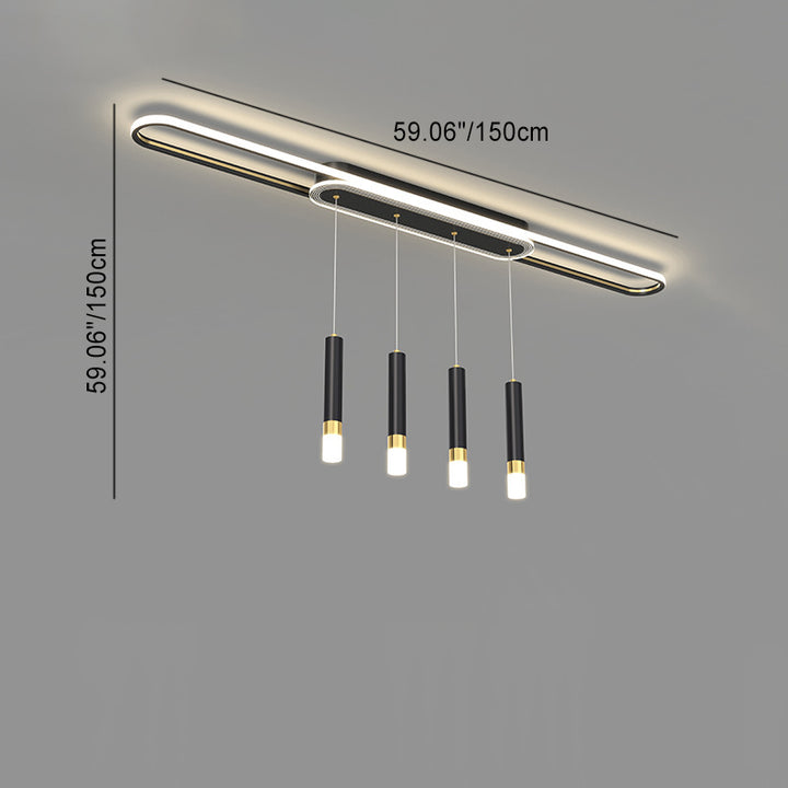 Lumière de plafond à montage affleurant à LED à bande elliptique en fer, aluminium, acrylique et silice de simplicité moderne pour salle à manger 