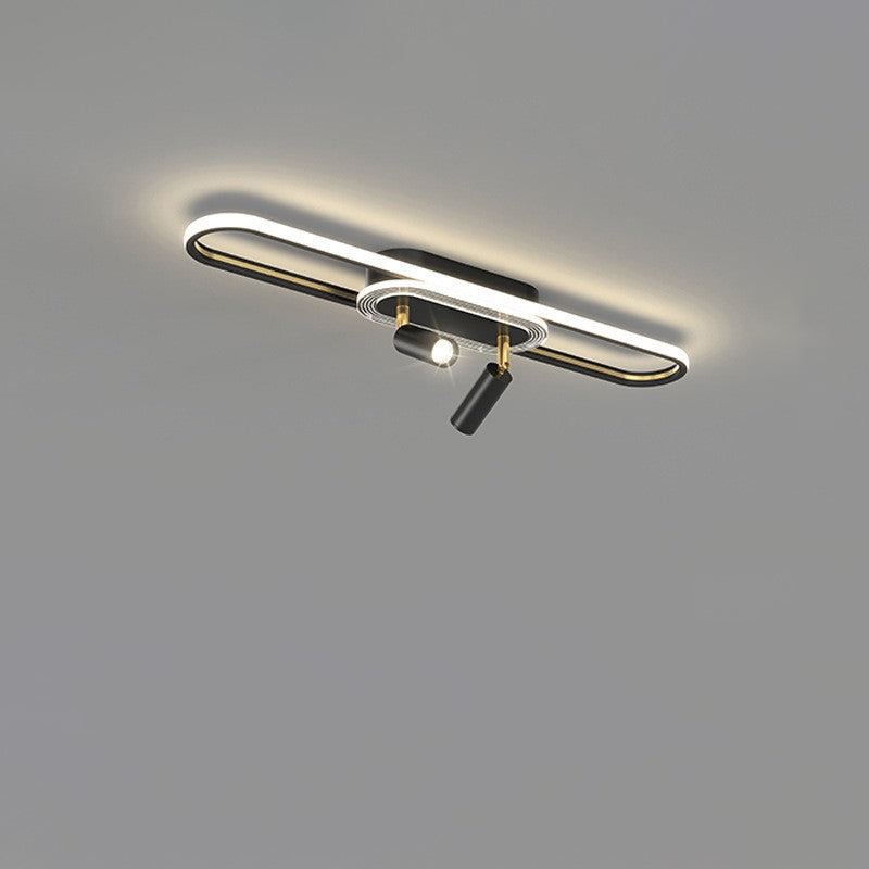 Lumière de plafond à montage affleurant à LED à bande elliptique en fer, aluminium, acrylique et silice de simplicité moderne pour salle à manger 