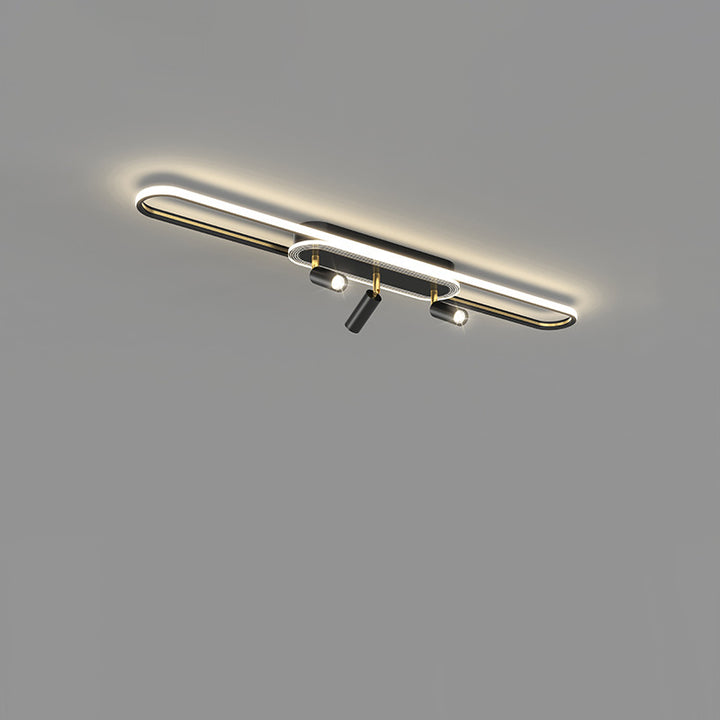 Lumière de plafond à montage affleurant à LED à bande elliptique en fer, aluminium, acrylique et silice de simplicité moderne pour salle à manger 
