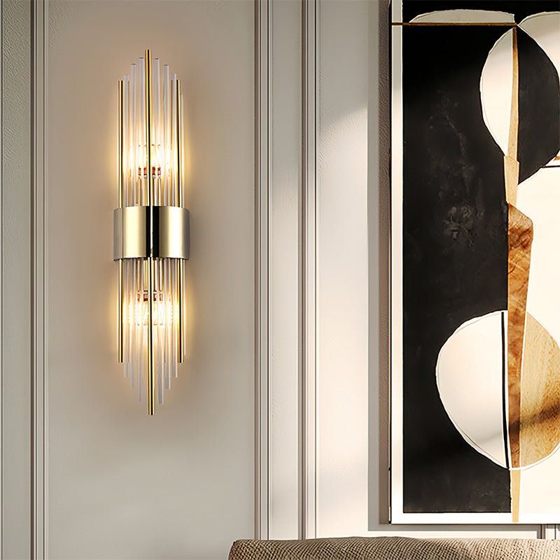 Moderna lámpara de pared de lujo de acero inoxidable con tira romboidal de cristal de 2 luces para pasillo 
