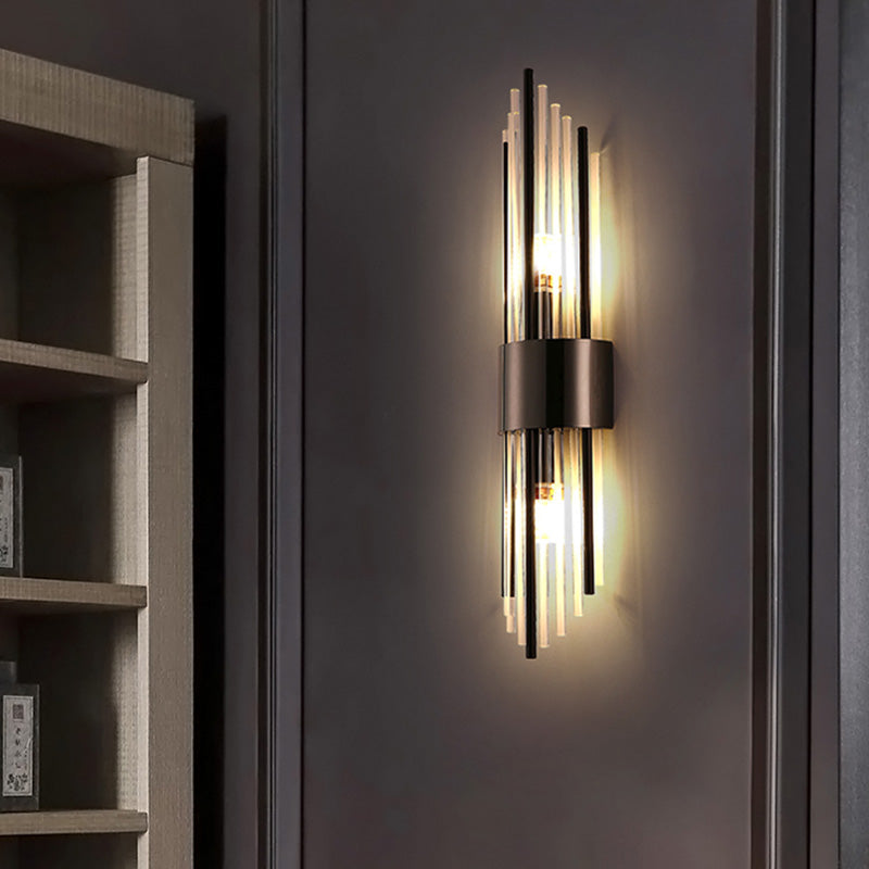 Moderna lámpara de pared de lujo de acero inoxidable con tira romboidal de cristal de 2 luces para pasillo 