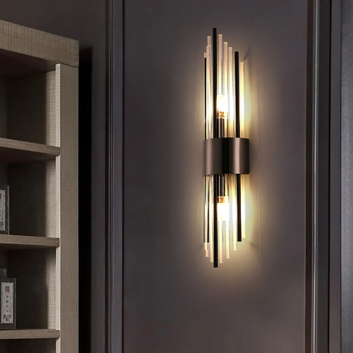 Moderna lámpara de pared de lujo de acero inoxidable con tira romboidal de cristal de 2 luces para pasillo 