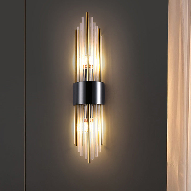 Moderna lámpara de pared de lujo de acero inoxidable con tira romboidal de cristal de 2 luces para pasillo 