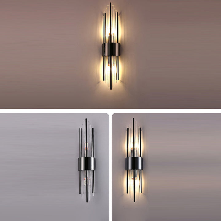 Moderna lámpara de pared de lujo de acero inoxidable con tira romboidal de cristal de 2 luces para pasillo 