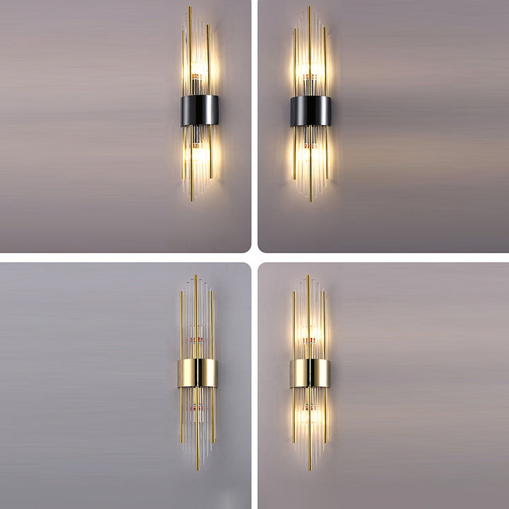 Moderna lámpara de pared de lujo de acero inoxidable con tira romboidal de cristal de 2 luces para pasillo 
