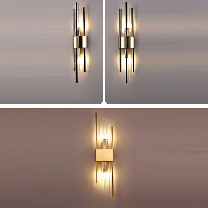 Moderna lámpara de pared de lujo de acero inoxidable con tira romboidal de cristal de 2 luces para pasillo 