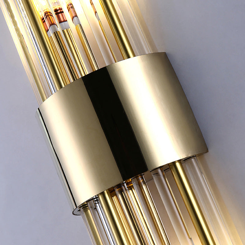 Moderna lámpara de pared de lujo de acero inoxidable con tira romboidal de cristal de 2 luces para pasillo 