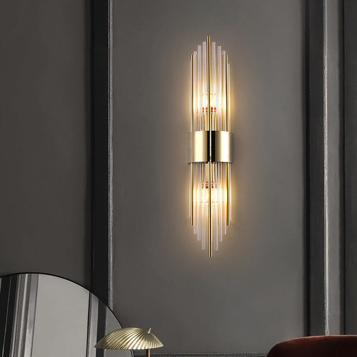 Moderna lámpara de pared de lujo de acero inoxidable con tira romboidal de cristal de 2 luces para pasillo 