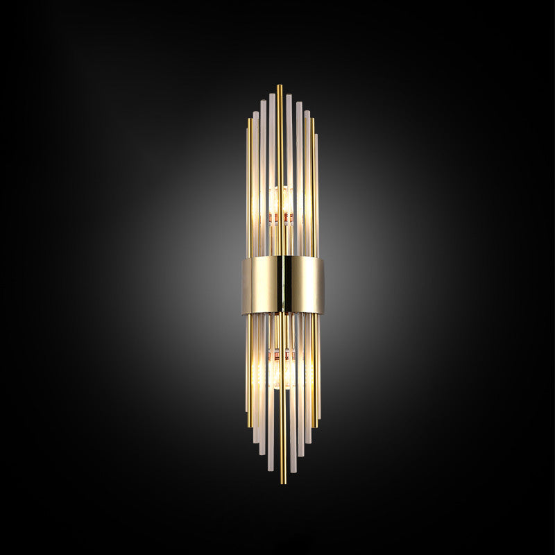 Moderna lámpara de pared de lujo de acero inoxidable con tira romboidal de cristal de 2 luces para pasillo 