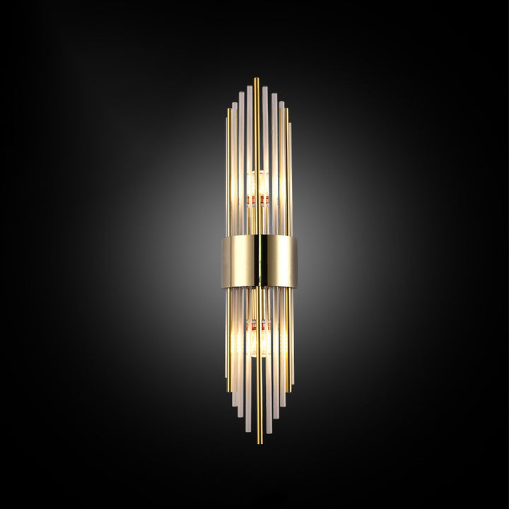 Moderna lámpara de pared de lujo de acero inoxidable con tira romboidal de cristal de 2 luces para pasillo 
