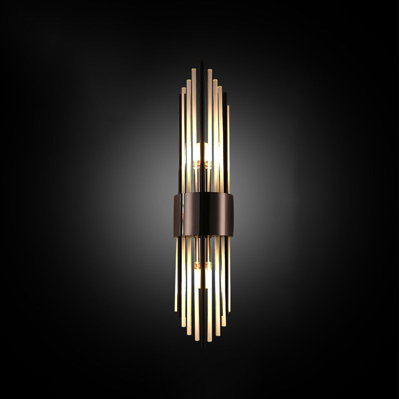 Moderna lámpara de pared de lujo de acero inoxidable con tira romboidal de cristal de 2 luces para pasillo 