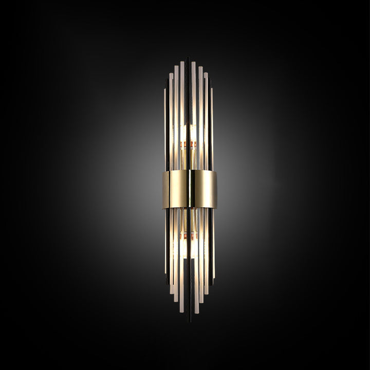 Moderna lámpara de pared de lujo de acero inoxidable con tira romboidal de cristal de 2 luces para pasillo 