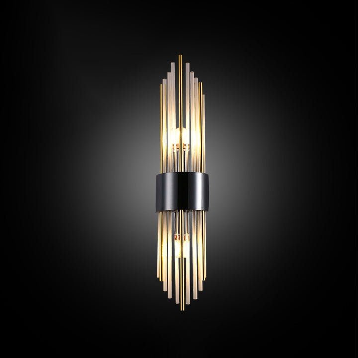 Moderna lámpara de pared de lujo de acero inoxidable con tira romboidal de cristal de 2 luces para pasillo 