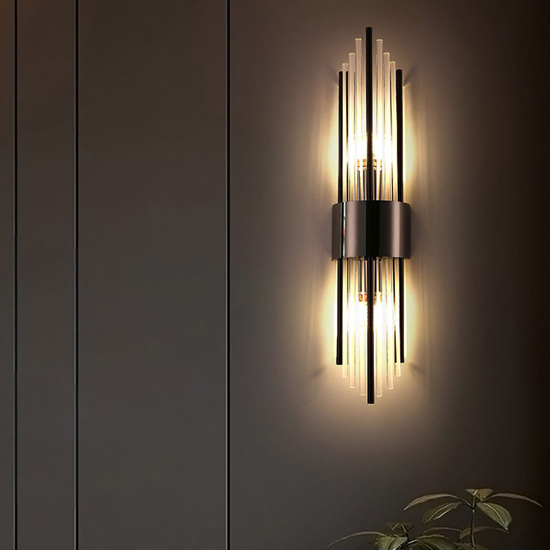 Moderna lámpara de pared de lujo de acero inoxidable con tira romboidal de cristal de 2 luces para pasillo 