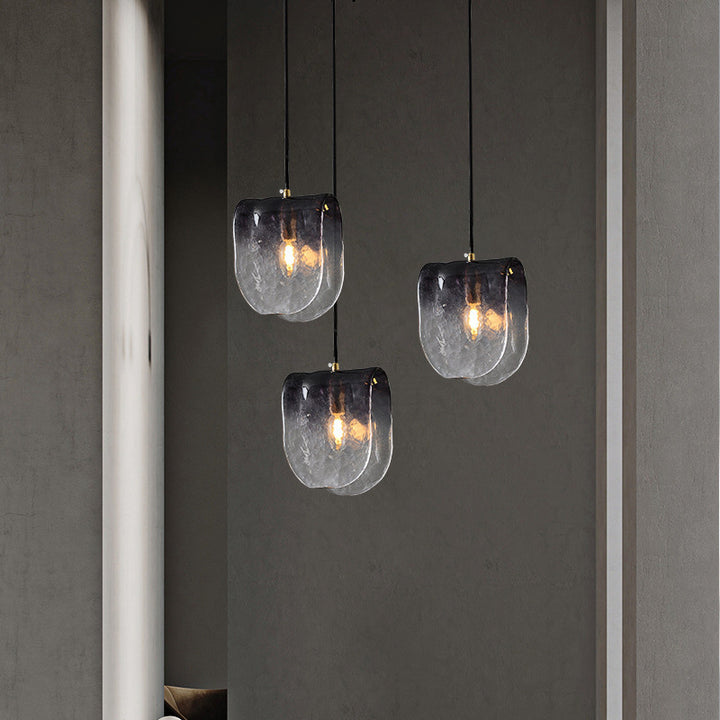 Suspension lumineuse elliptique en laiton et verre de style mi-siècle moderne à 1 lumière pour chevet 