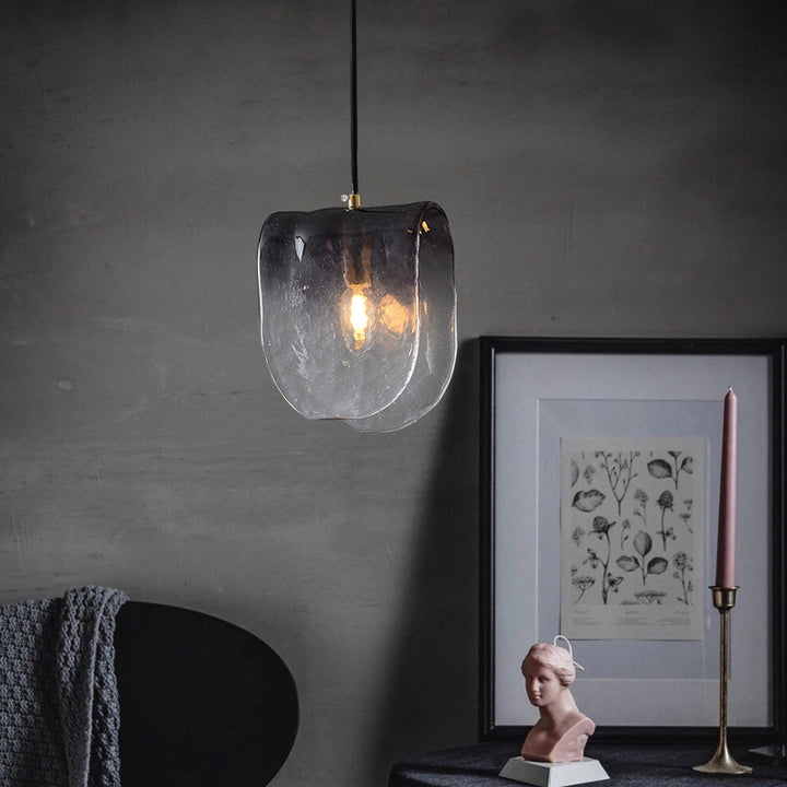 Suspension lumineuse elliptique en laiton et verre de style mi-siècle moderne à 1 lumière pour chevet 
