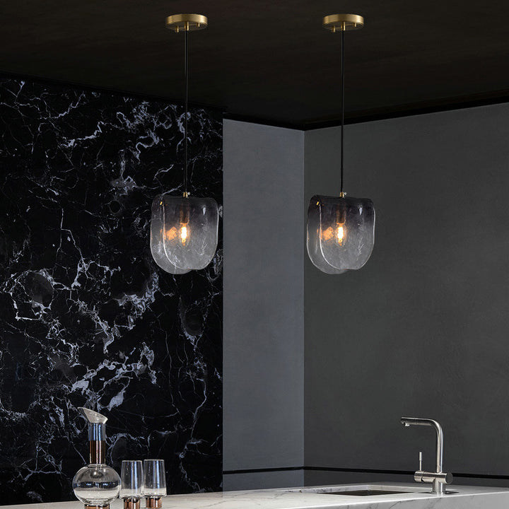 Suspension lumineuse elliptique en laiton et verre de style mi-siècle moderne à 1 lumière pour chevet 